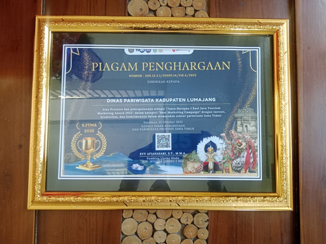 Dispar Mendpatkan Juara Harapan 1  East  Java Tourism Marketing Award 